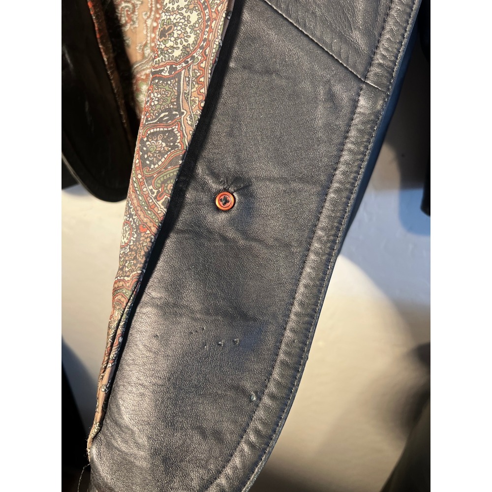 Vintage Gerome Barcelona Black Lambskin Leather Paisley Lined Jacket 80s Chevron - Picture 6 of 14
